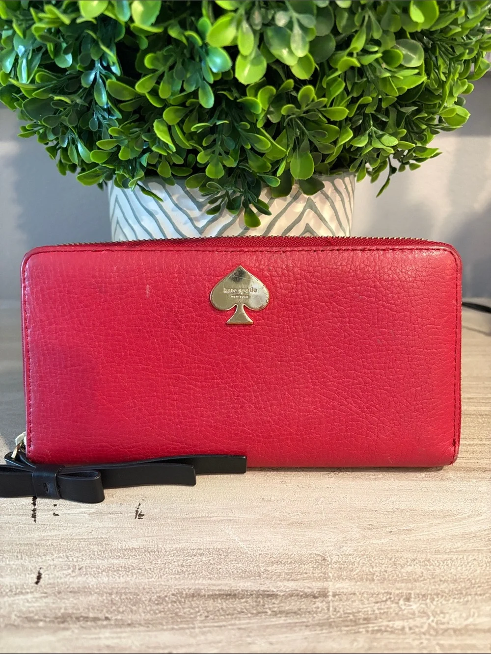 kate spade Red Leather Zip-Around Wallet with Spade Logo